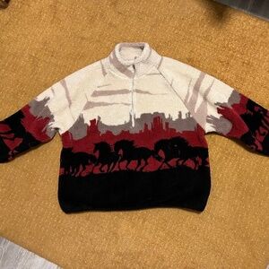 HORSES M TEDDY BOX FIT HALF-ZIP FLEECE SWEATER NEW